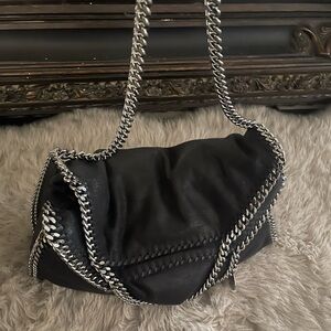 STELLA McCARTNEY Falabella Black Shaggy Deer Fold Over Tote Shoulder Bag